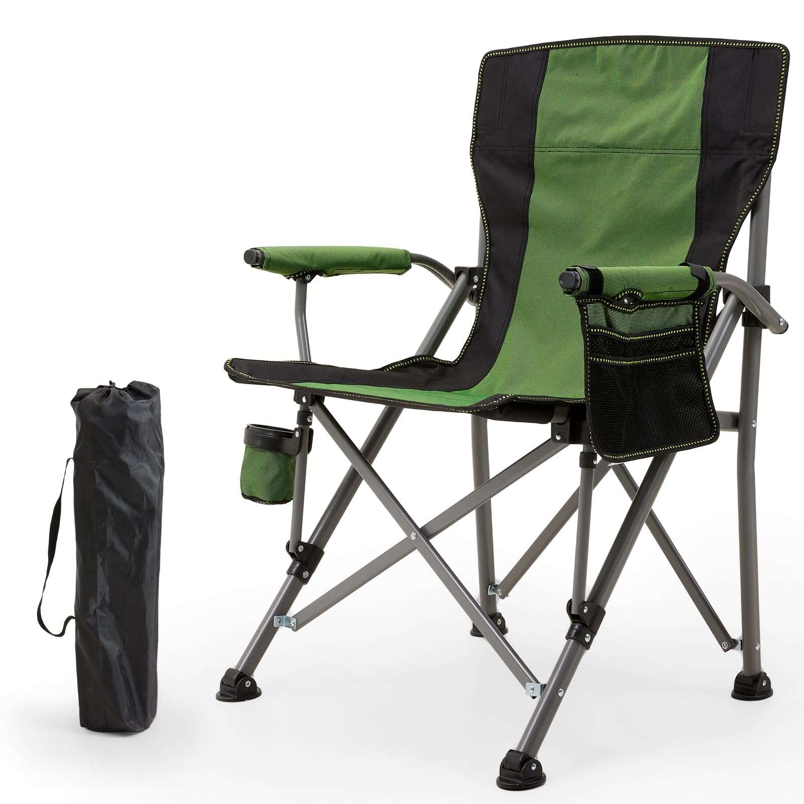 Warmiehomy Folding Camping Chair with Side Pockets Cup Holder, Portable Fishing Chair Support 330 LBS for Outdoor Picnic Camping Fishing Garden Picnic,54x53x92cm,Green