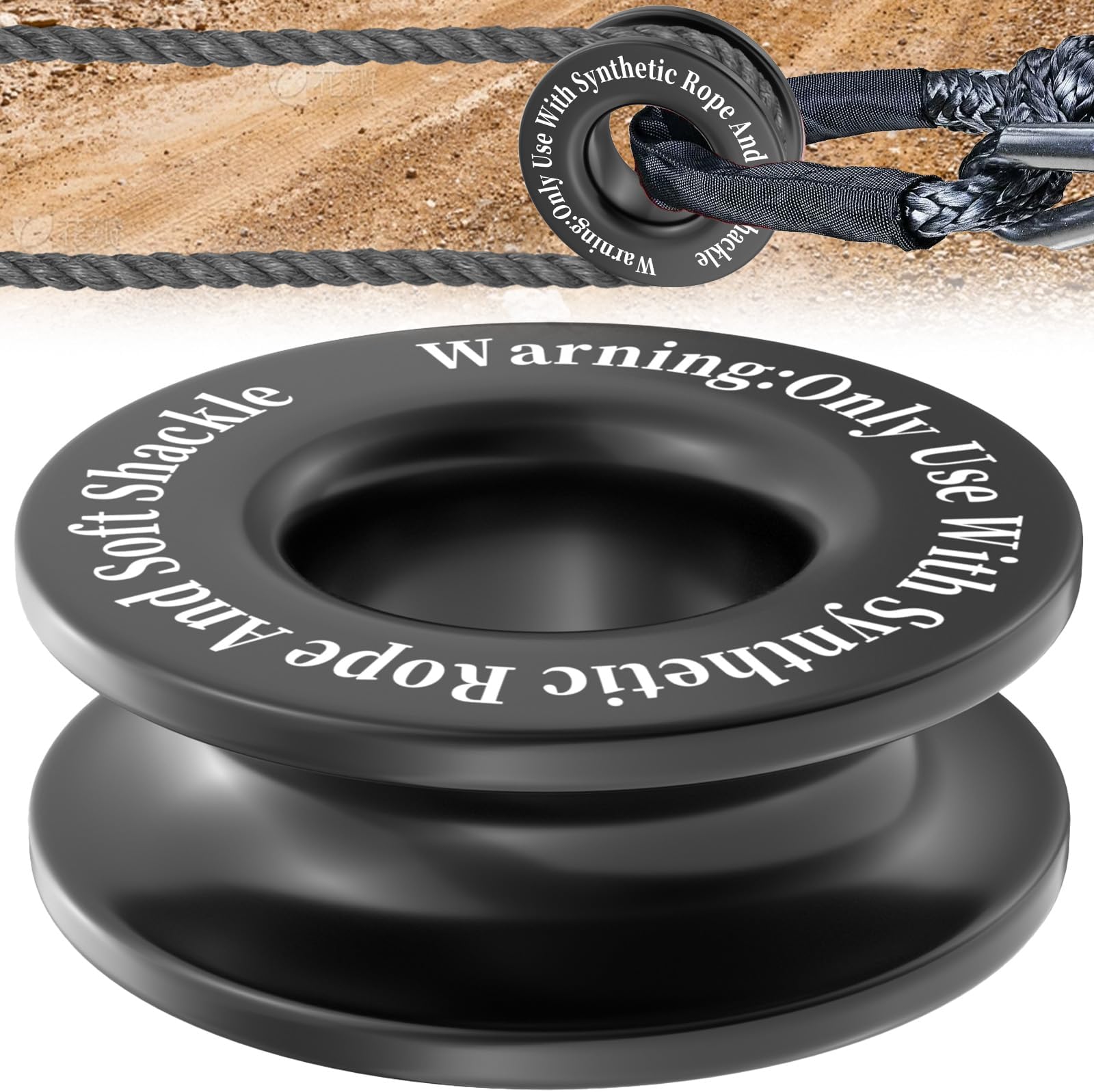 Winch Snatch Recovery Ring, Heavy Duty 66000 Lbs Break Strength Snatch Block Ring, Towing Rcovery Snatch for Soft Shackle and Synthetic Rope, Compatible with ATV UTV SUV Truck Off-Road Vehicle (Black)