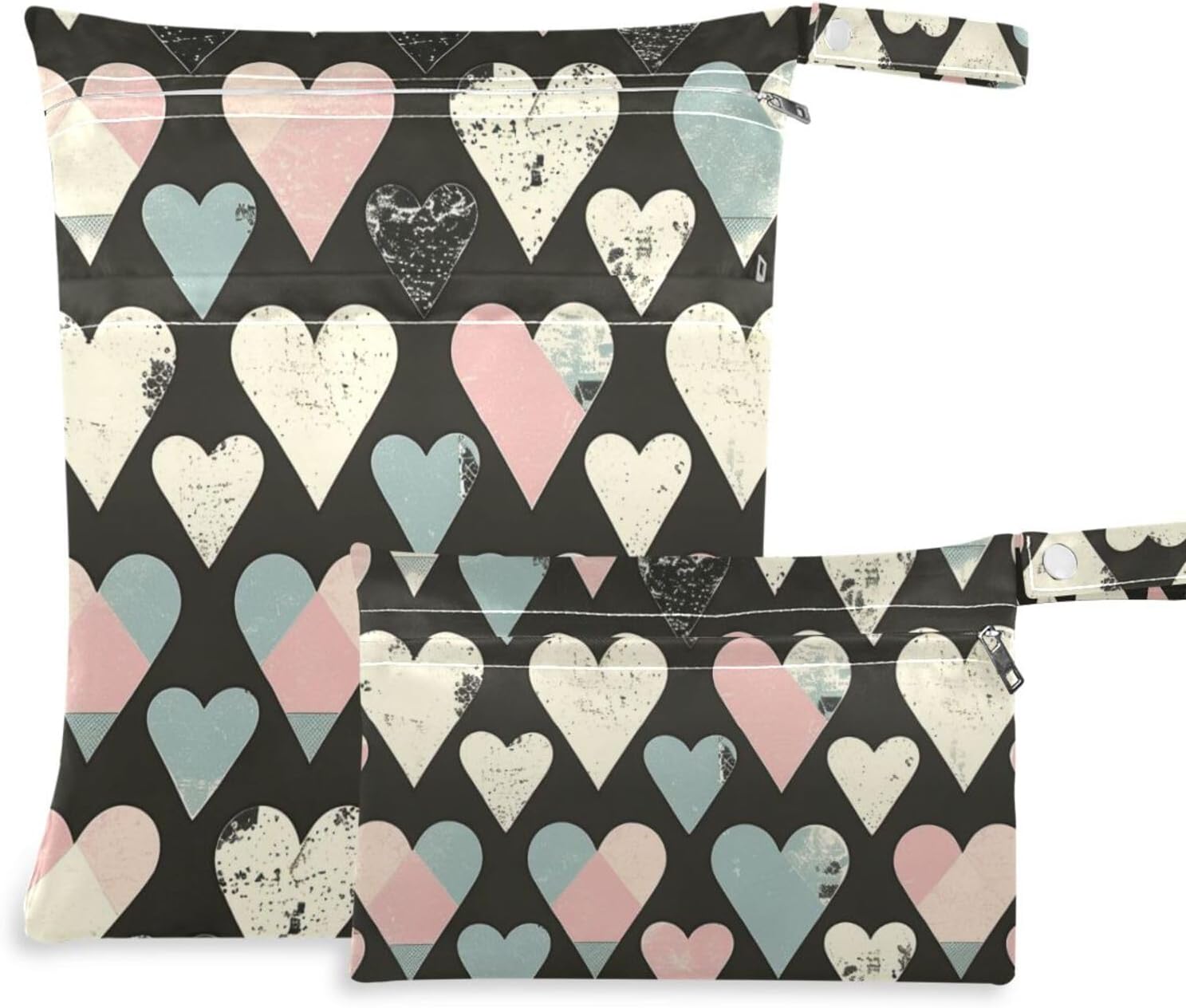 Powder Blue Heart mess-proof wet clothes bag 2 Pack travel essentials for baby with handles for beach, beach