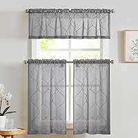 Vista 10 de Vangao - Cortinas de cocina estilo granja a rayas, cortinas de lino para café con diseño de rayitas, cortinas de 24 pulgadas de largo, con bolsillo