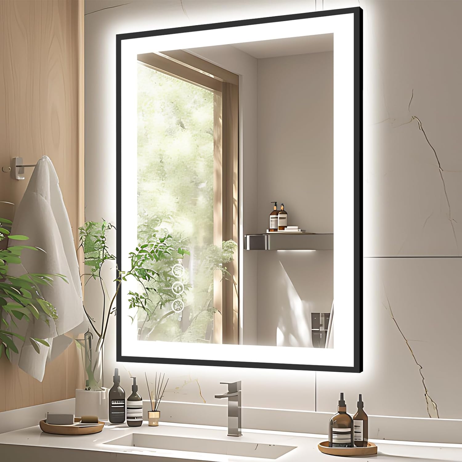 Amazon.com: Amzyes 28x36 Lighted Mirrors for Bathroom Wall, Front and ...