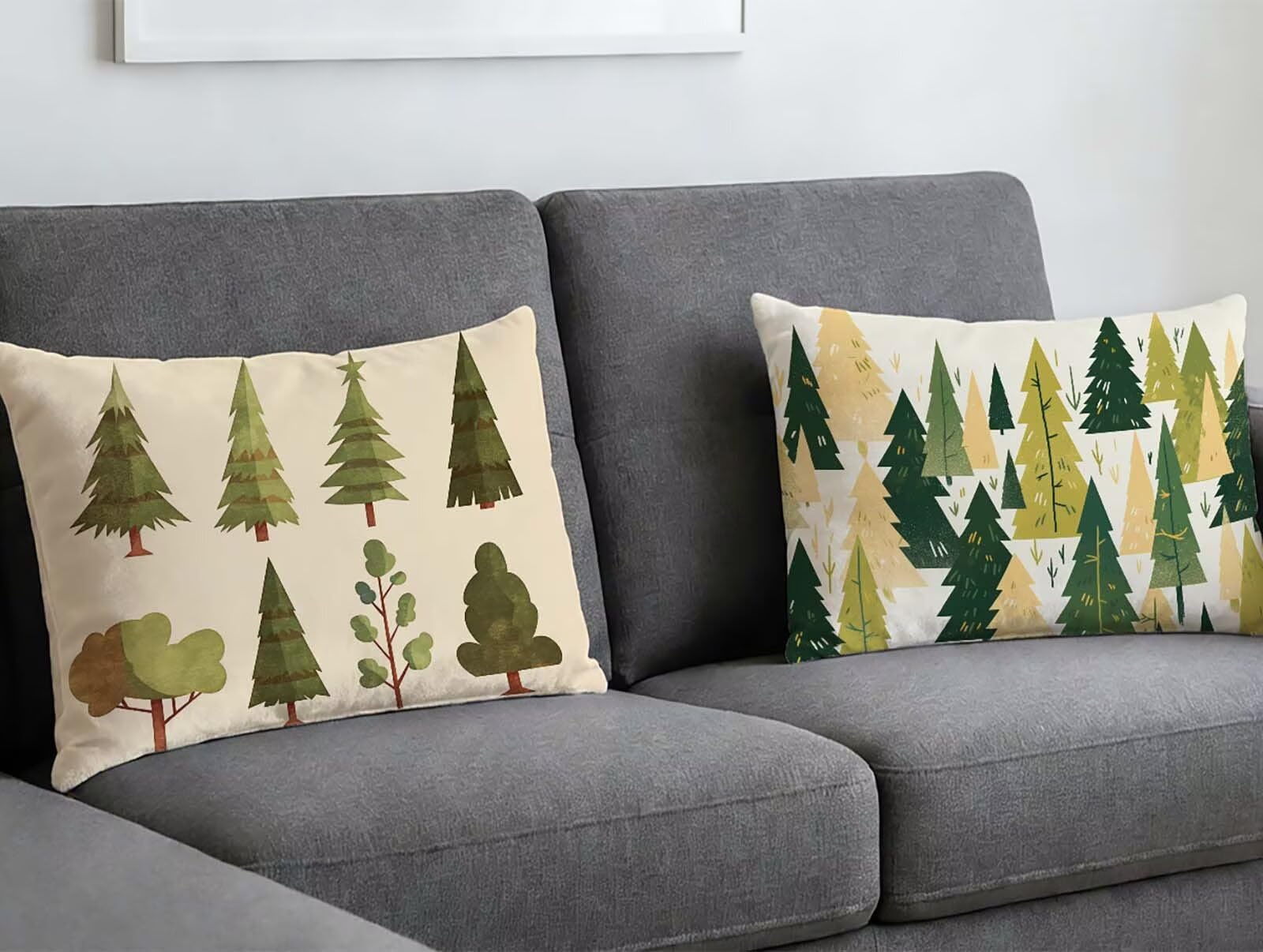 Taie oreiller 40x80 crème en velours au motif arbre chic