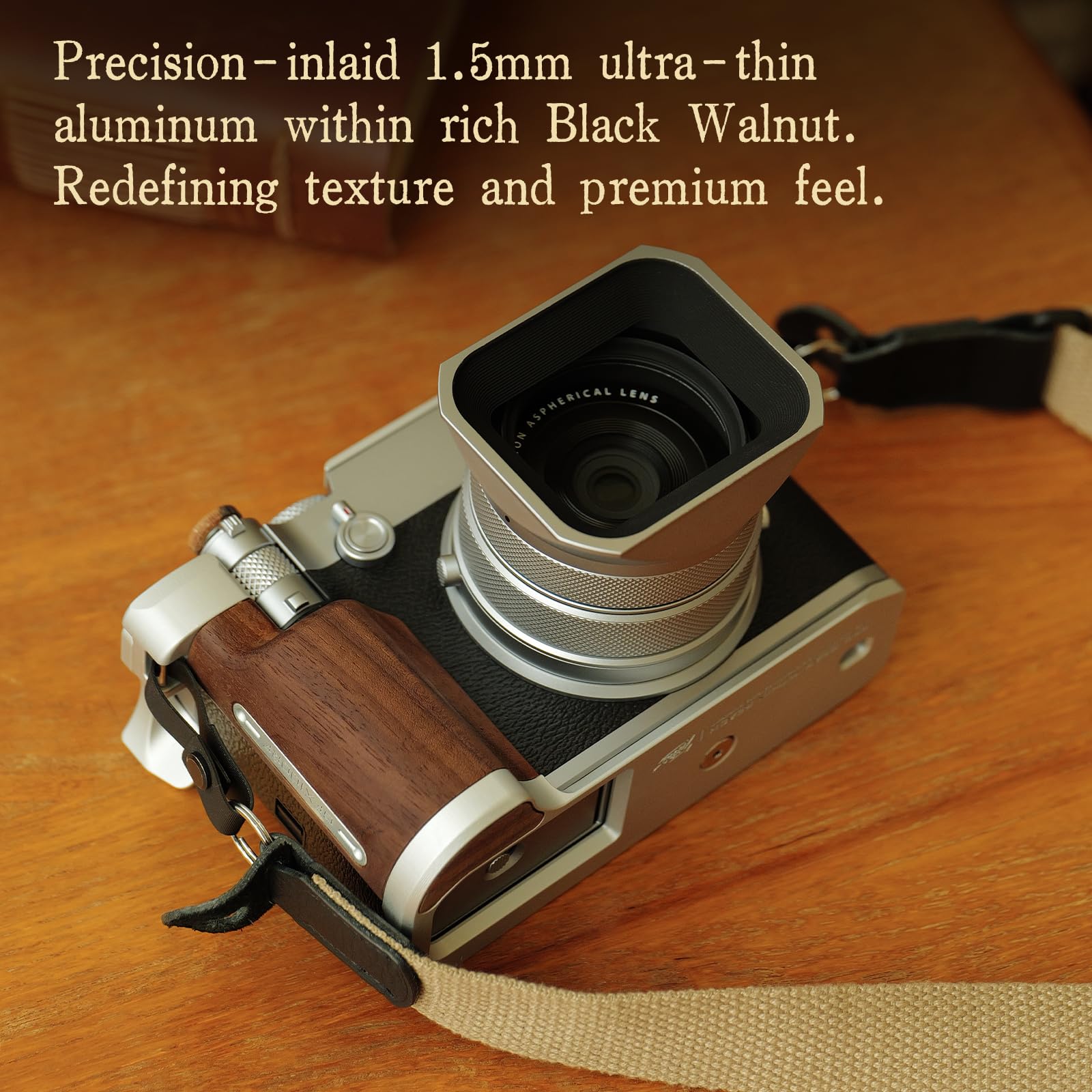 Tilta GFX100RF Cage, gabbia per fotocamera vintage compatibile con il kit da viaggio GFX100RF con piastra Hot Shoe, Adattatore ARCA e base di montaggio con impugnatura in legno - Argento TA-T81-B-S