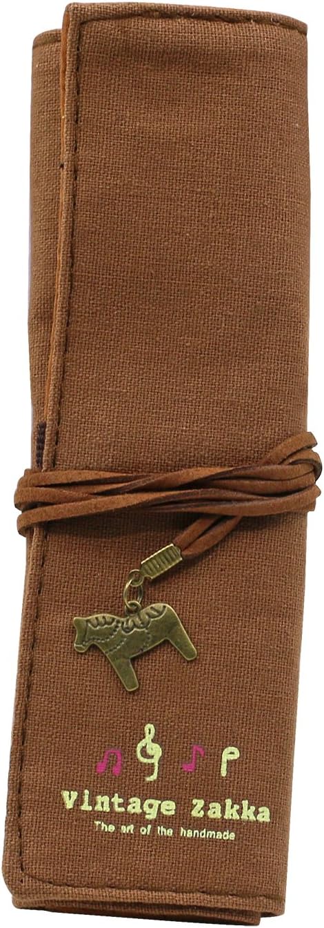 Canvas Wrap Roll Up Stationery Pen Brushes Makeup Pencil Case Pouch Bag Holder (Coffee)