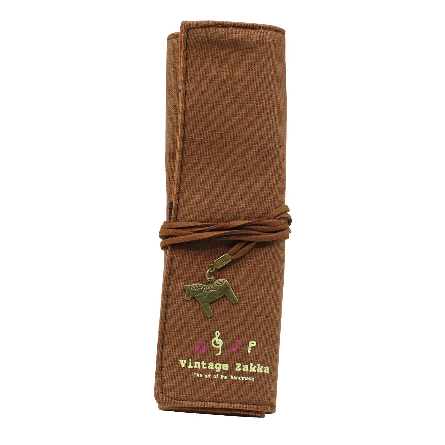 Canvas Wrap Roll Up Stationery Pen Brushes Makeup Pencil Case Pouch Bag Holder (Coffee)