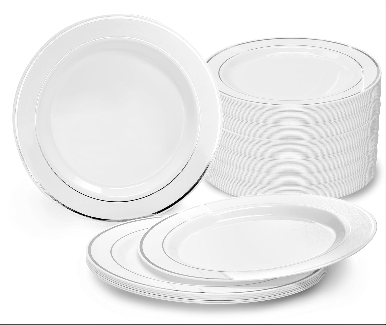 " OCCASIONS " 240 Bowls Pack, Heavyweight Disposable Wedding Party Plastic Dessert Ice Cream Bowls for Christmas(6 oz Ice cream bowls, White & Silver Rim)