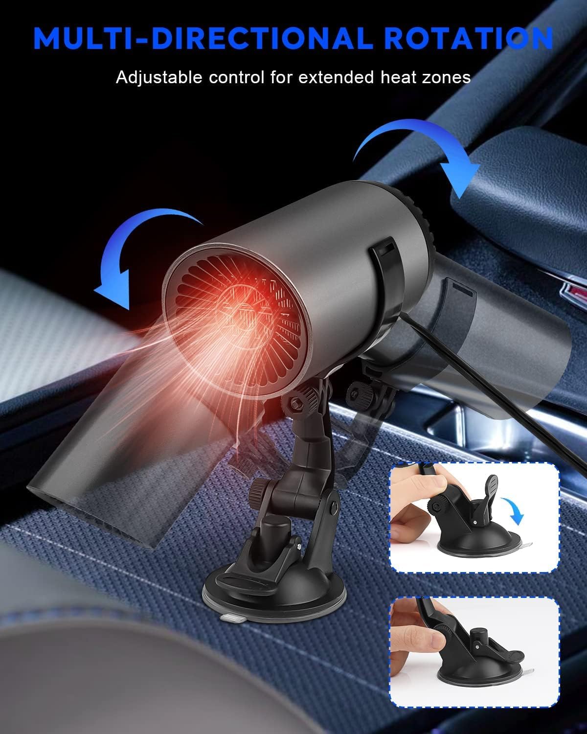 Portable 12V Car Heater with Fast Defrosting and Defogging, Compact 12V Heater for Car, Campervan and SUV, Plug-in Cigarette Lighter Heater Ideal for Winter Travel and Cold Weather Comfort