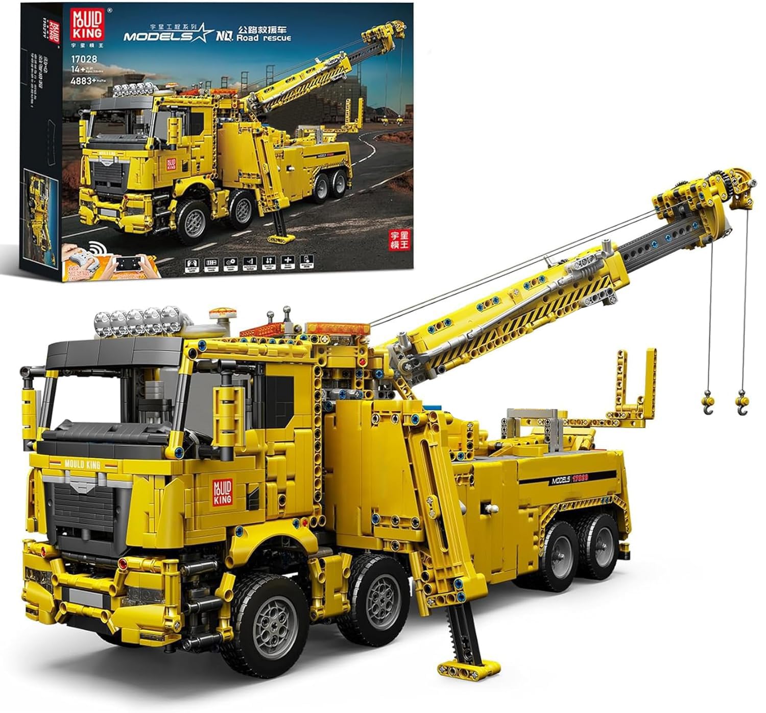 Mould King 17028 Road Rescue Vehicle with APP remote control interface.