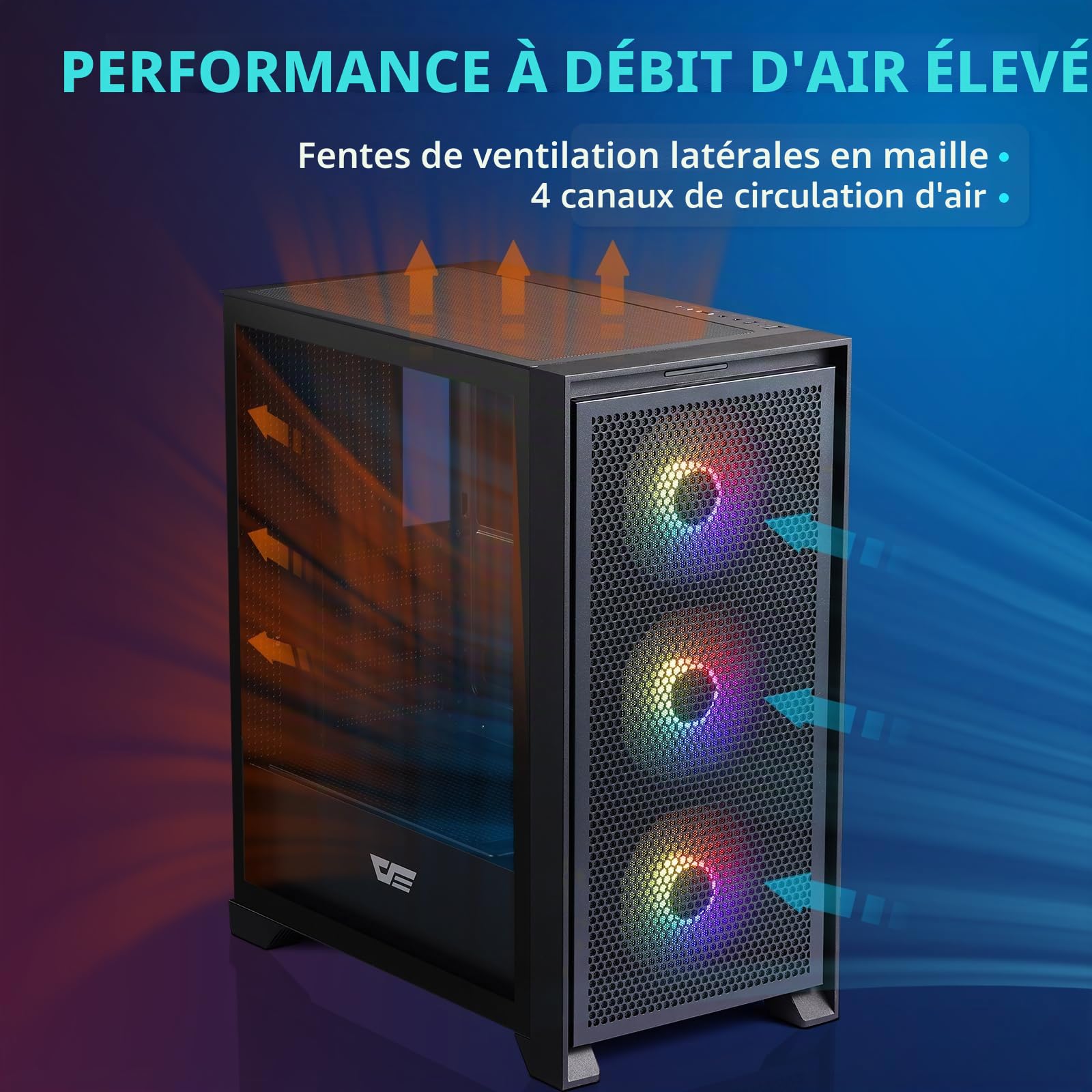 darkFlash ATX DRX70 Boîtier PC PC de Jeu pré-installé avec Panneau Avant en Maille et Panneau latéral en Verre trempé 3 x 120 mm Noir