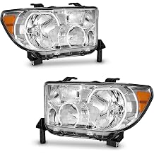 Headlights for 2007-2013 Toyota Tundra & 2008-2017 Toyota Sequoia Chrome Housing Amber Reflector Headlamp Assembly Driver & Passenger Side OE 811500C050/0C051 W/O Bulbs