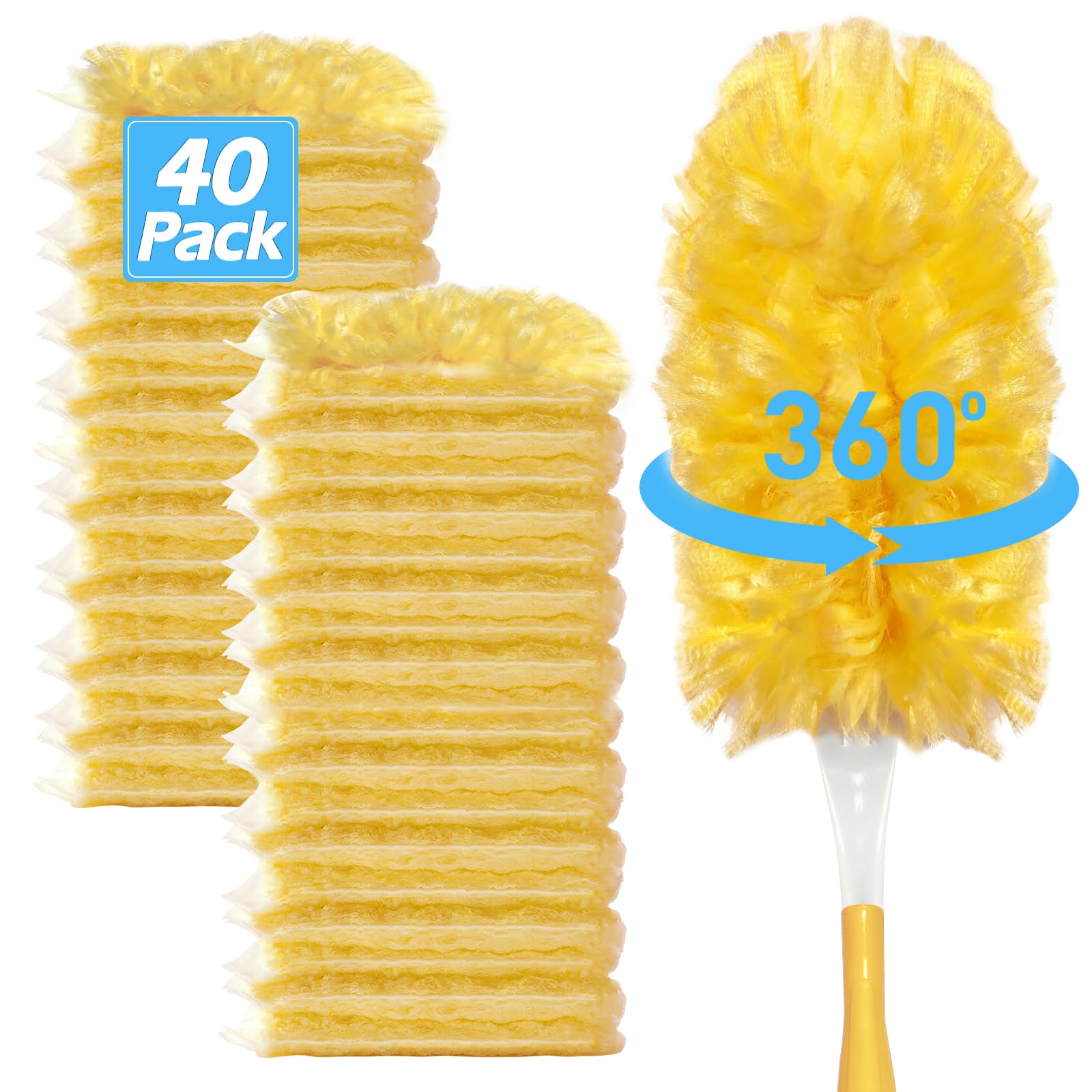 Heavy Duty Duster Refills for Swiffer Duster (40 Count) | 360° Unscented Disposable Multisurface Dusters with 1 Handle- for Home, Blinds, Fans &amp; Corners, Yellow
