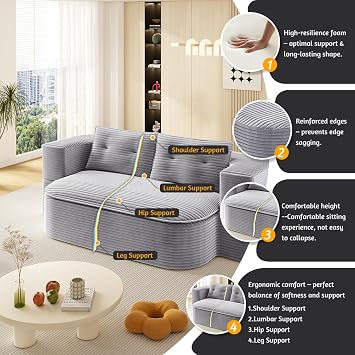 CASIRIS 78.7 Modern Foldable 2-in-1 Sofa Bed with Blanket and 2 Plush Pillows, Convertible Sleeper Couch, Comfortable Corduroy Deep Seat Sofa for Living Room & Bedroom (Light Grey)