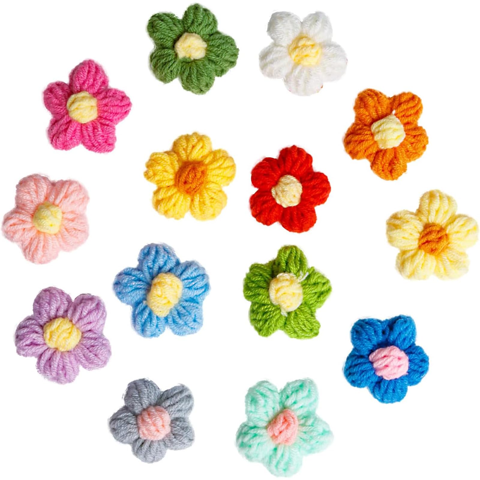 50 PCS Flower Sew/Iron On Patches Crochet Floral Flowers Handmade Beautiful Crochet Flowers Petals Crocheted Floral for DIY Hair Clothes Party Decor Craft 1.6 Inch