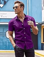 Vista 4 de COOFANDY Camisas de vestir para hombre, sin arrugas, manga corta, casual, con botones