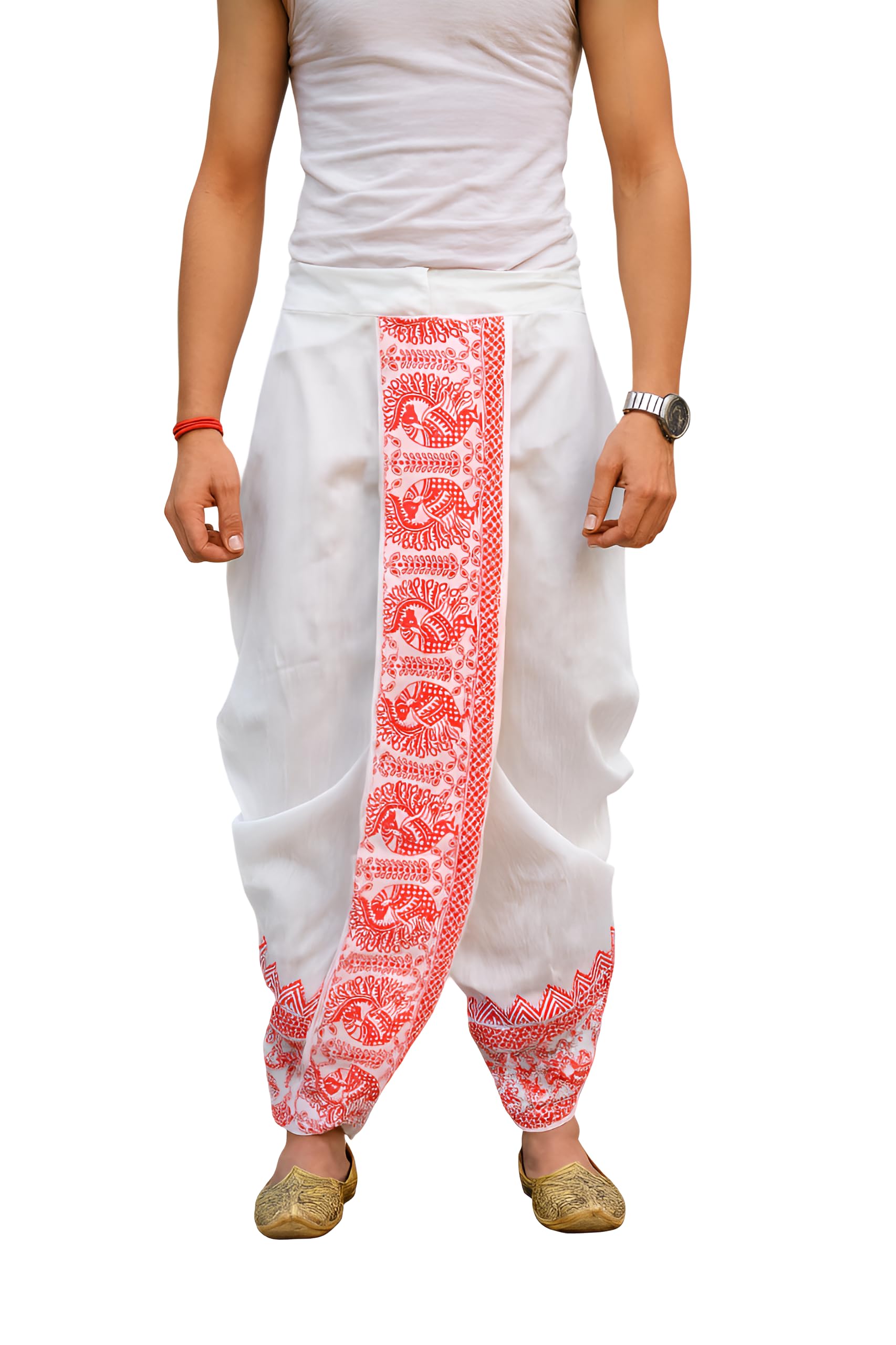 Men's Printed Dhoti Pant, Premium Dupion Silk, Free Size, Ready-to-Wear, Traditional Wedding Party Festival Wear-image-13