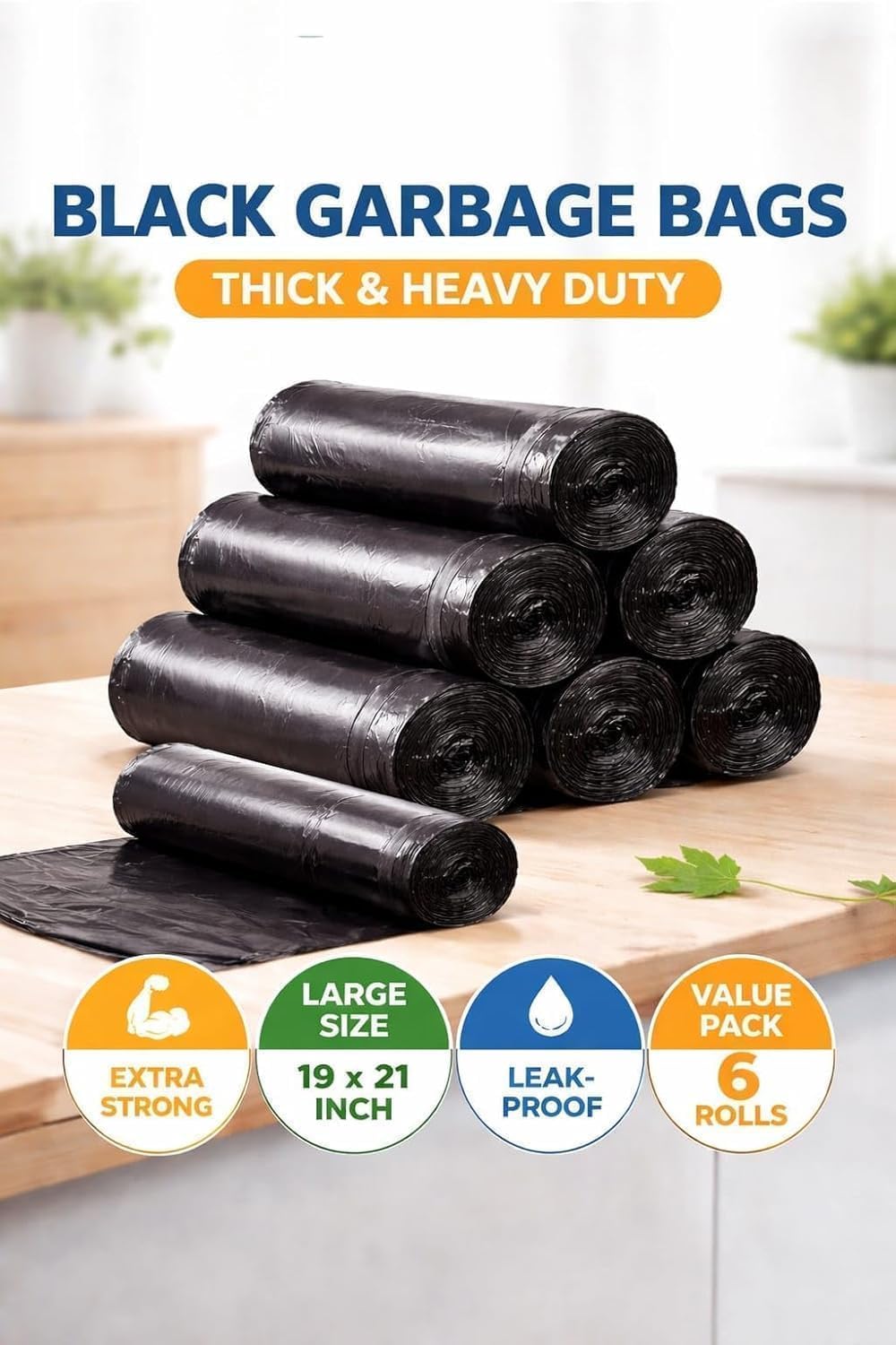 MAQIHAN Garbage Bags - Black Dustbin Liners -7