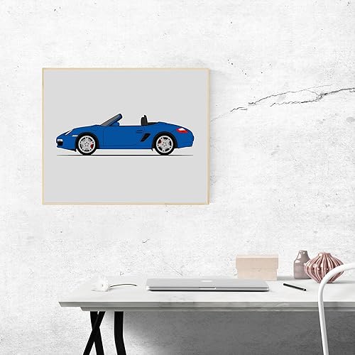 Miniatura 9 de Custom Car Posters Póster hecho a mano compatible con Porsche Boxster 987 (2004-2008) (perfil lateral), decoración de pared, impresión satinada de 8