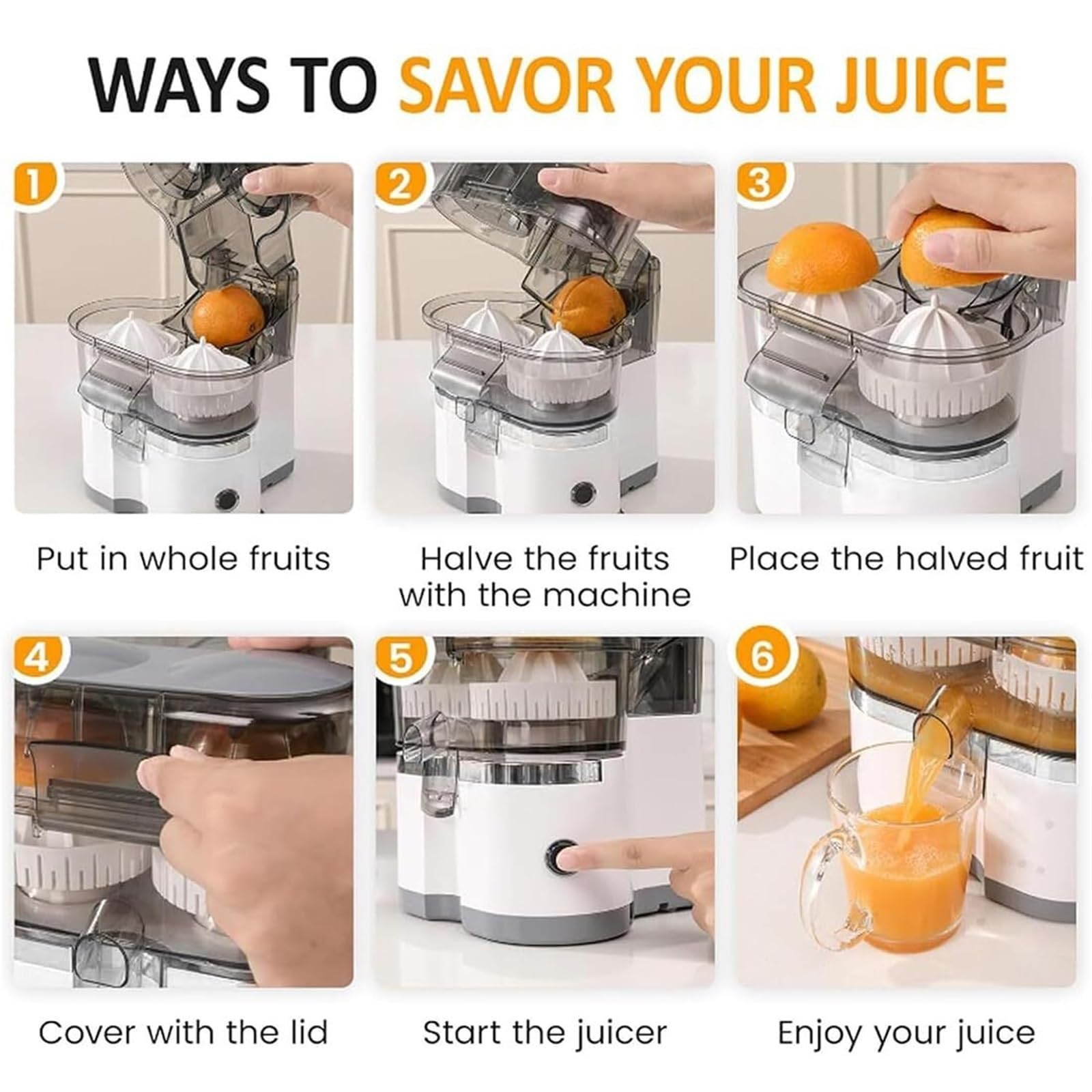 Exprimidor automático de cítricos de doble cabeza, exprimidor eléctrico de cítricos naranja con función de 1 botón, para naranja fresca, limón, lima, kiwi, pomelo, fácil de limpiar y usar (negro)