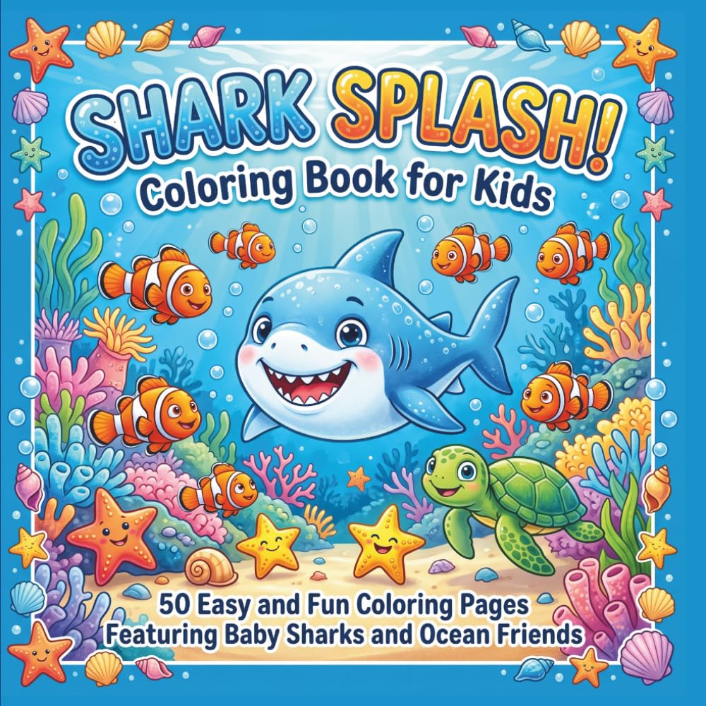 Shark Splash! Coloring Book for Kids: 50 Fun and Easy Coloring Pages with Baby Sharks, Sea Animals, and Ocean Adventures
