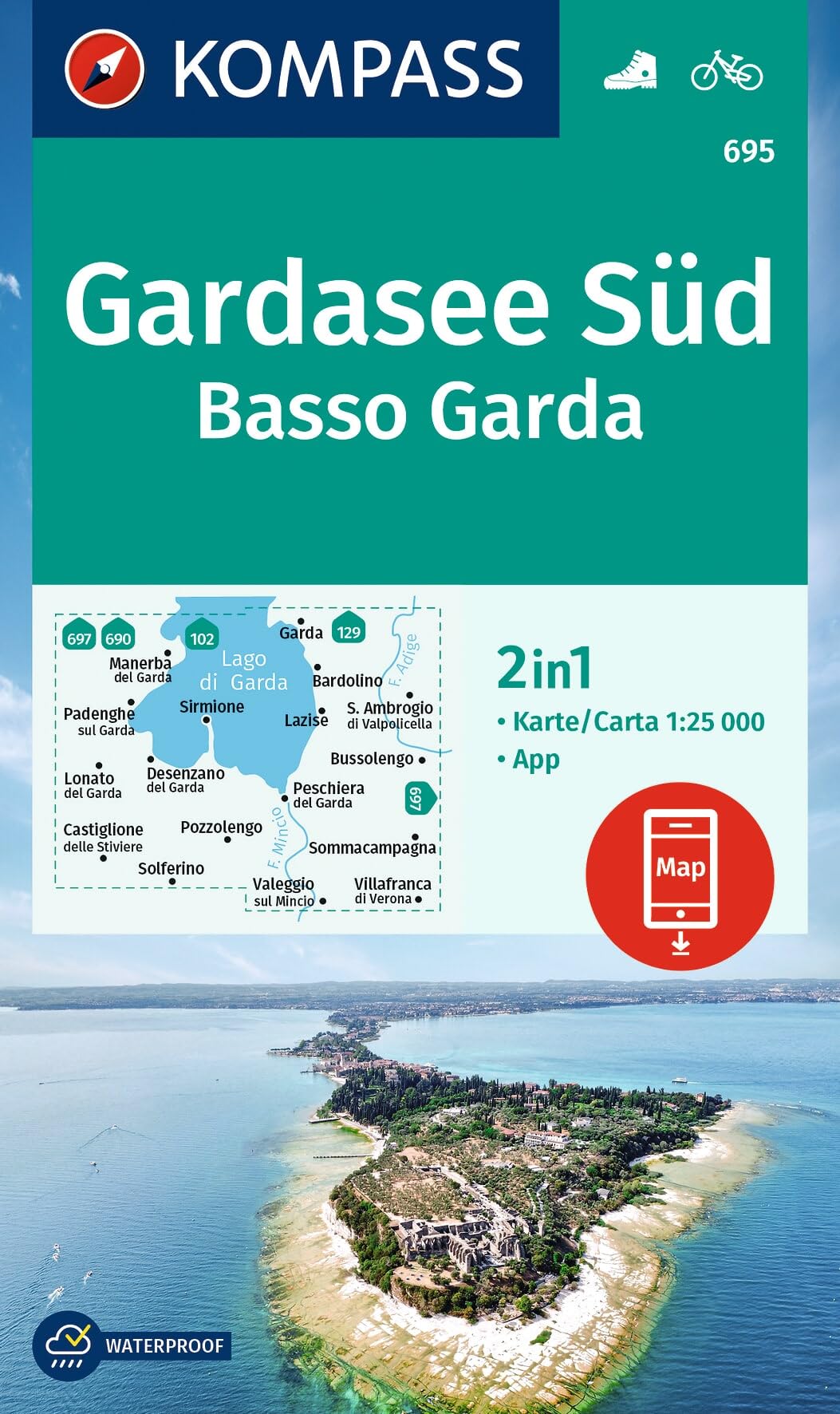 Gardasee South/Basso Garda (695): 3in1 Wanderkarte inklusive Karte zur offline Verwendung in der KOMPASS-App. Fahrradfahren. Skitouren. Langlaufen.