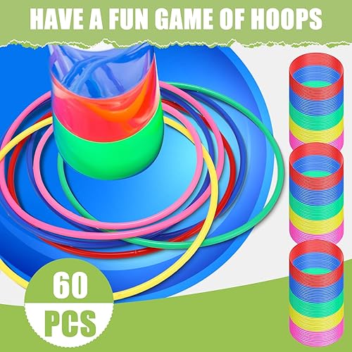 Miniatura 4 de Wettarn 60 anillos de plástico grandes para lanzar anillos de carnaval multicolor para niños, juegos de práctica de velocidad y agilidad, juegos de