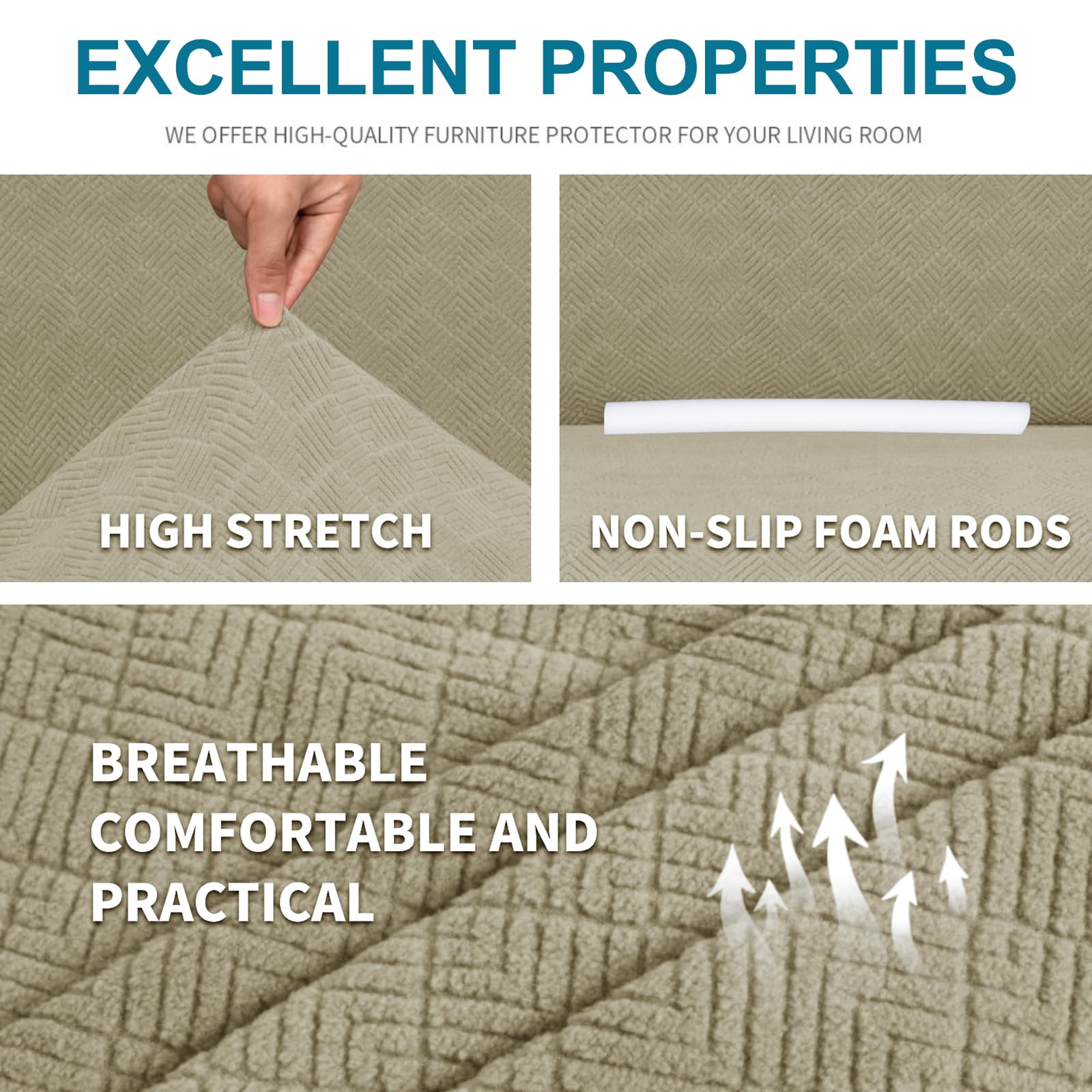 YSTELLAA Copri Divano 2 Posti con Braccioli, Jacquard Copridivani Elasticizzati, Copridivano AntiGraffio Gatto Cani, Universale Moderno Sofa Cover, Copridivano Antiscivolo Lavabili, Cachi