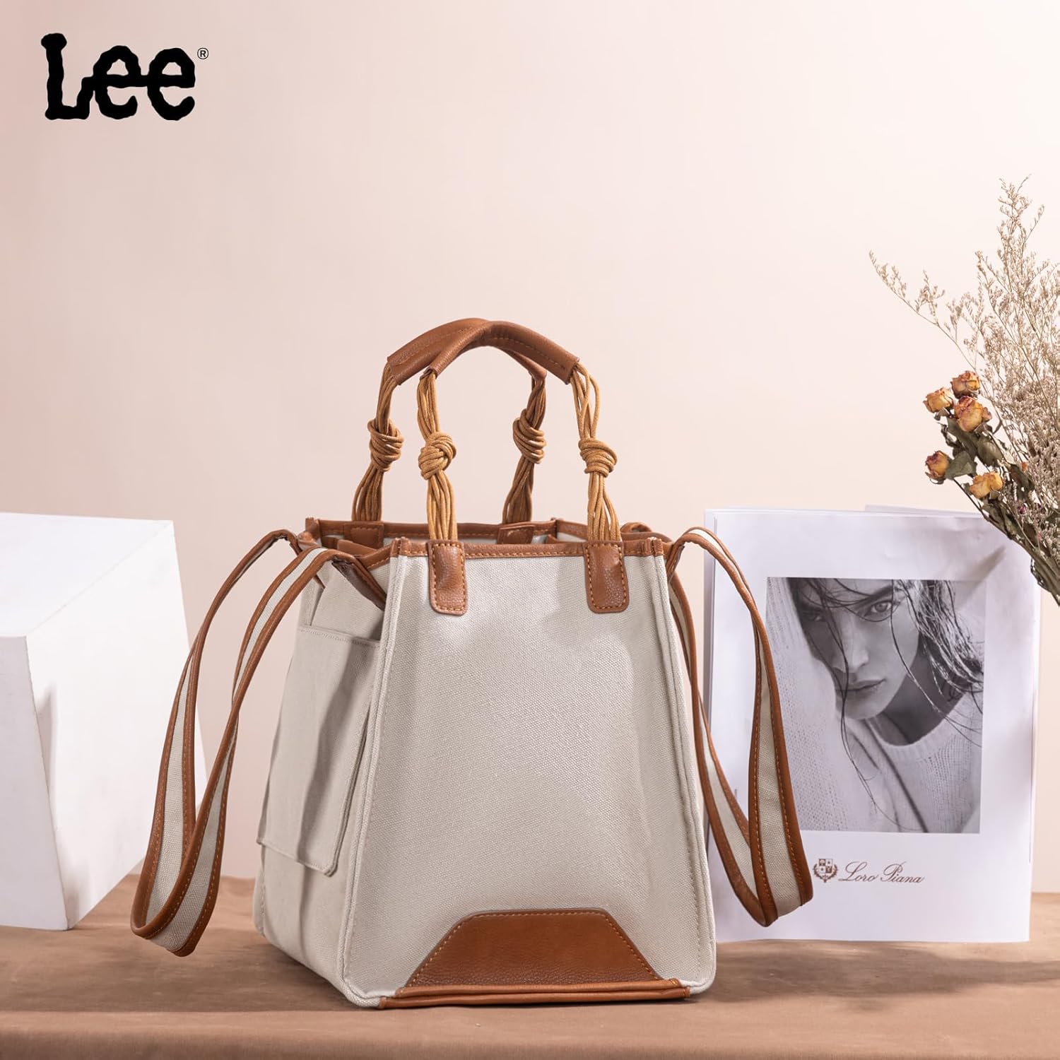 Montana West x Lee Canvas Tote Bag for Women Square Shoulder Handbag with Multiple Pockets for Work and Travel