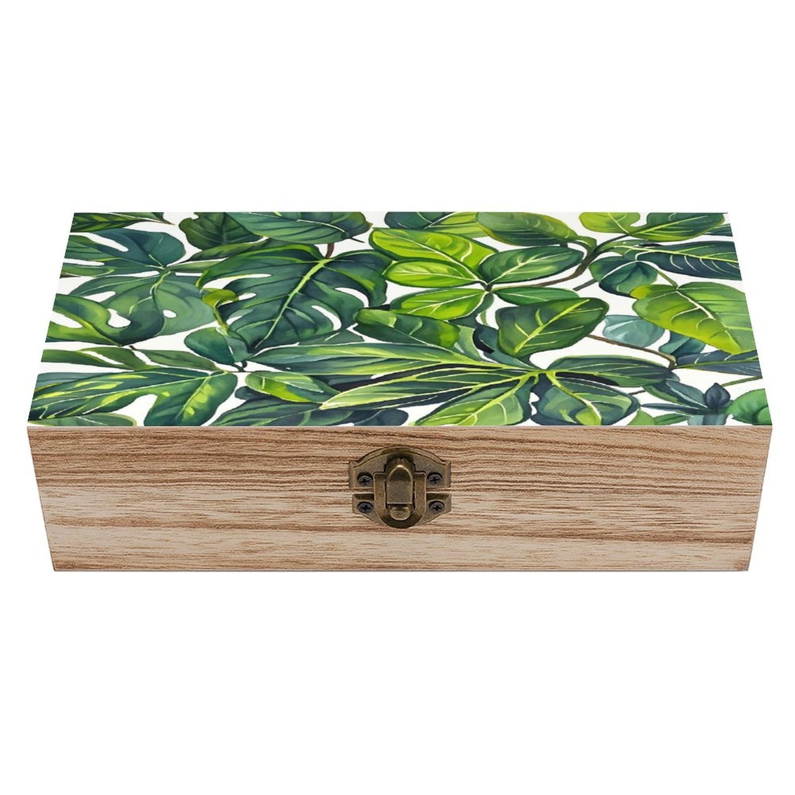 LZQPOEAS Green Leaves of Plants Wooden Box Storage Space to Organize Jewelry in A Beautiful Small Storage Box Decorative Card Boxes Memory Treasure Boxes for Crafts And Photo Storage