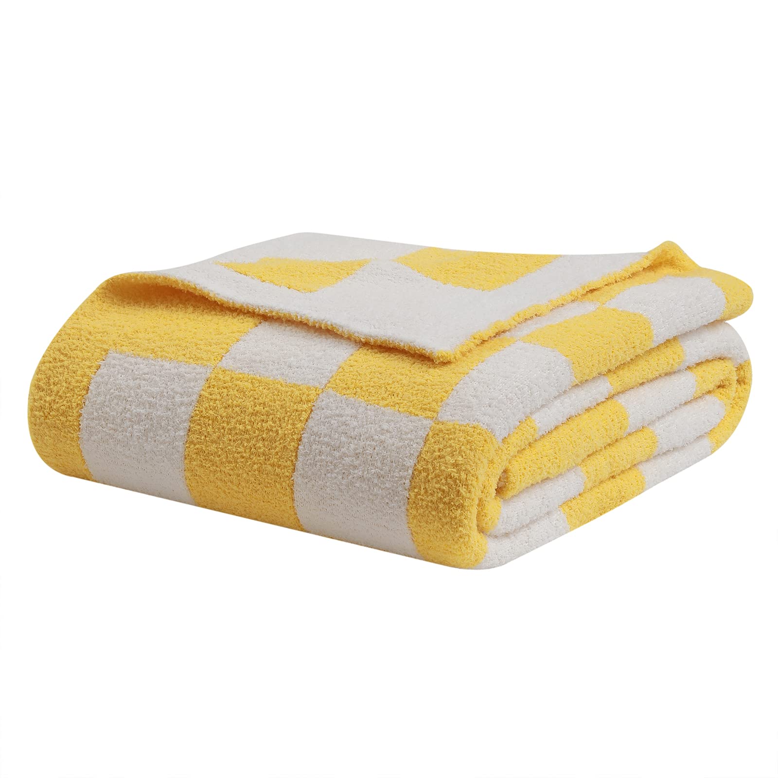 bearberry Fuzzy Checkerboard Grid Throw Blanket Soft Cozy Warm Microfiber Bed Blanket Decor for Couch Sofa Bed Travel Home (Yellow, 60''x80'')