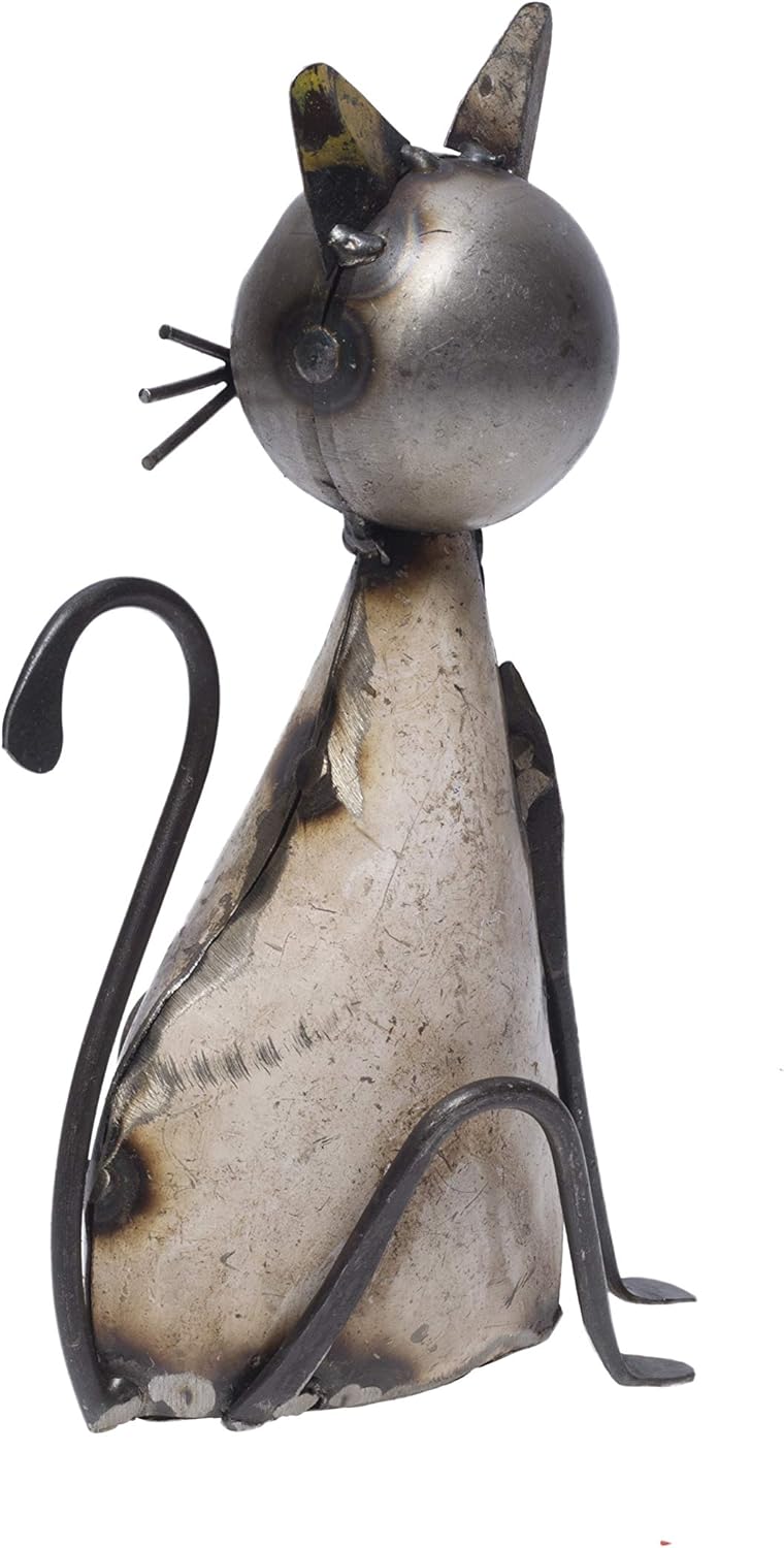 De Kulture Handcrafted Recycled Iron Standing Cat Easter Decorative Collectible Figurine Showpiece Beautify Home Office Garden Décor| Ideal for Christmas Tree Halloween Party Decoration