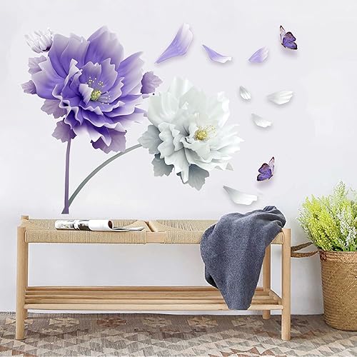RoyoLam Calcomanías de pared grandes de pétalos de flores moradas mariposas calcomanías de pared florales para sala de estar calcomanías extraíbles RoyoLam Calcomanías de pared grandes de pétalos de flores moradas mariposas calcomanías de pared florales para sala de estar calcomanías extraíbles