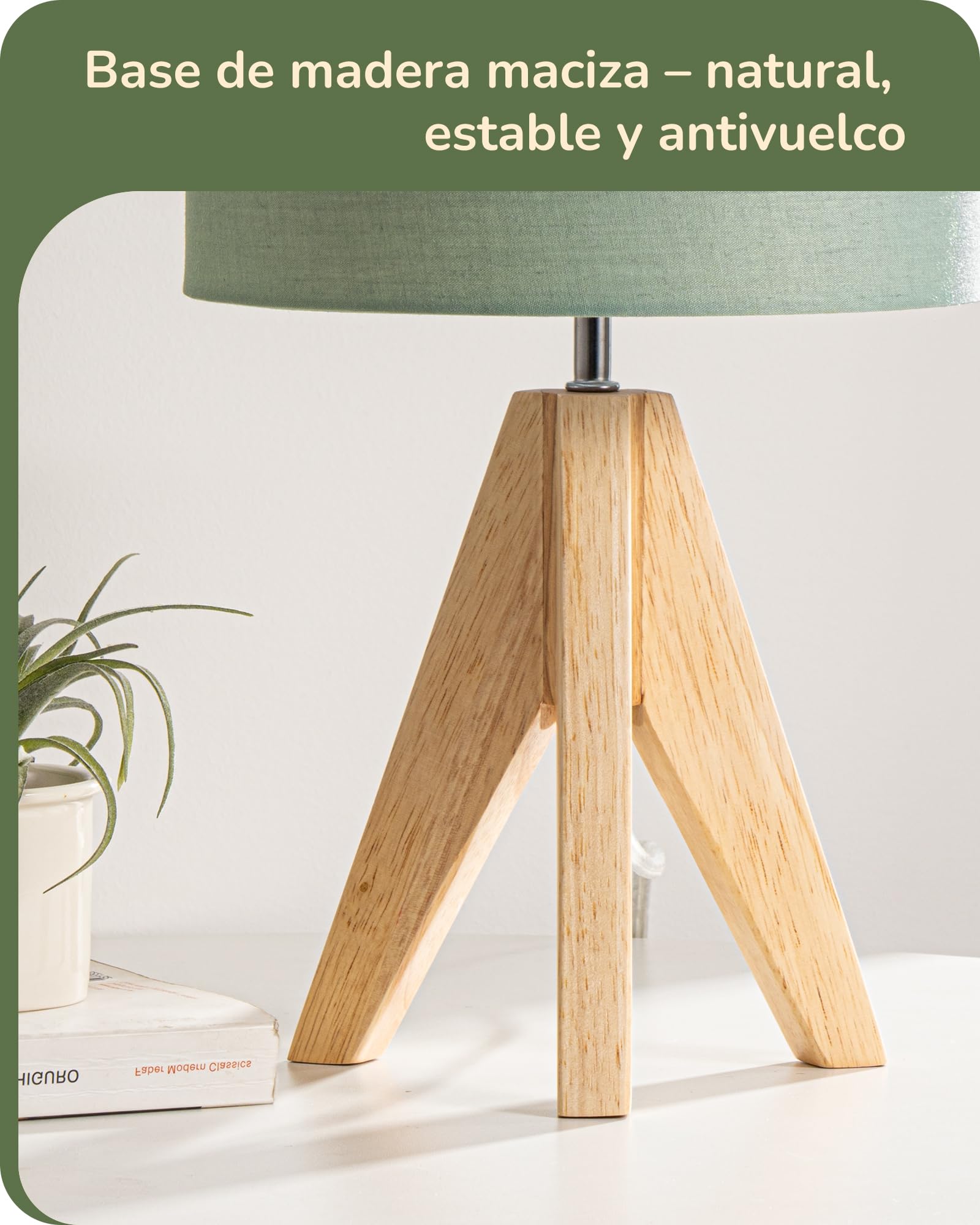 EDISHINE Lámpara de Mesa LED, Pantalla de Lino y Base de Madera, Set de 2 Lámpara de Mesa Moderna, Luz Blanca Cálida 2700K, Lámpara de Mesita E27 para Dormitorio y salón, Bombilla LED 4W Incluida