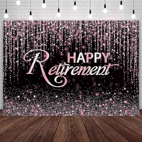 SENDY Telón de fondo de feliz jubilación de 7 x 5 pies, fondo de fotografía dorado con purpurina dorada para decoración de fiesta de jubilación,