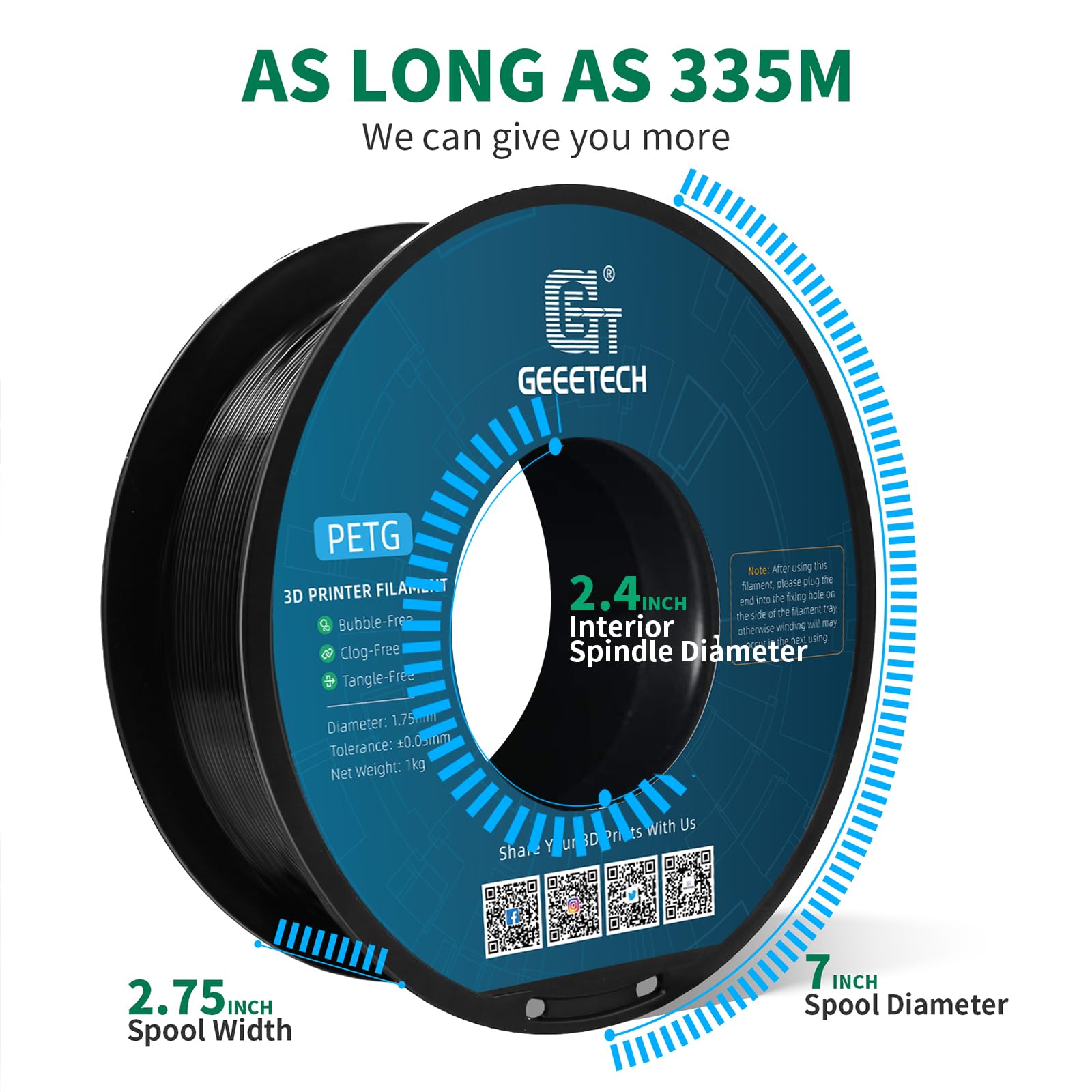 GEEETECH PETG Filamento 1,75 mm, filamento per stampante 3D, 1 kg per bobina, 2 bobine, nero&bianco