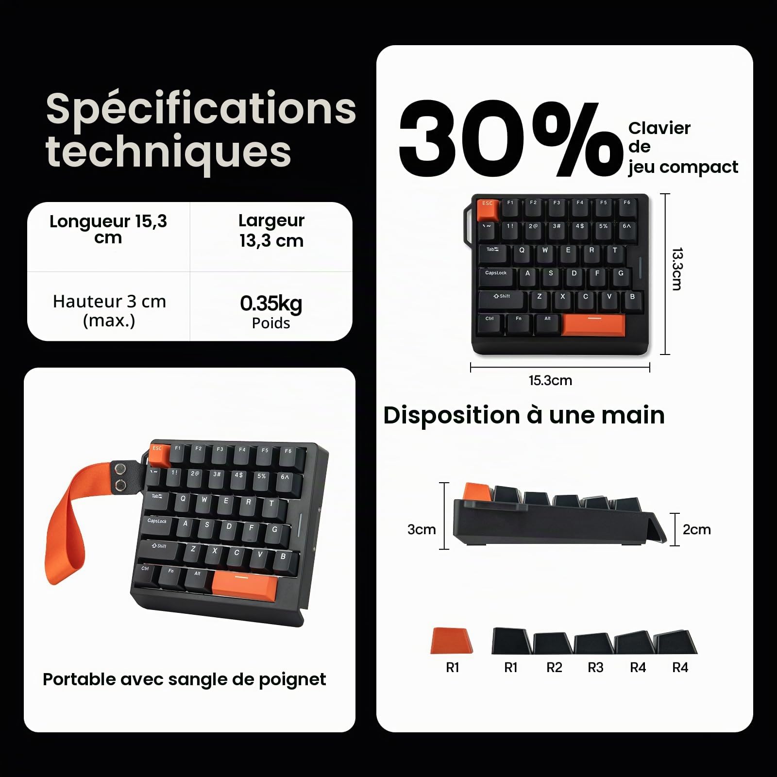 EPOMAKER HE30 Clavier à Effet Hall à Une Main, Interrogation 8K&0,125ms