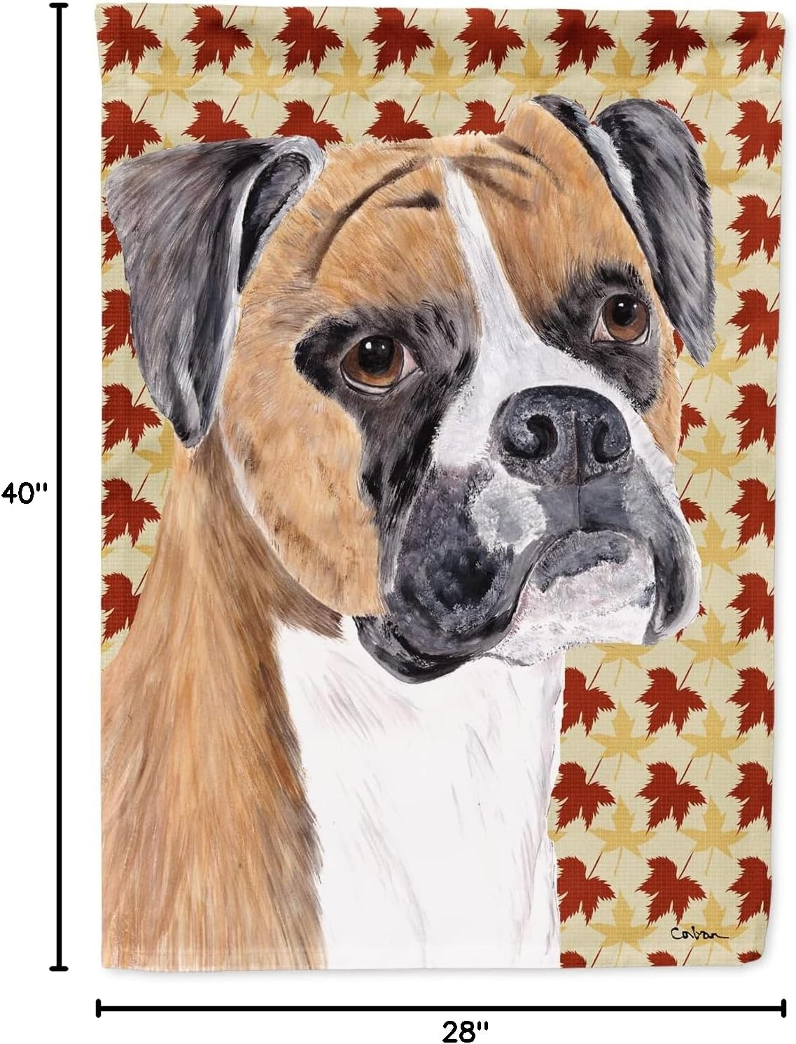 Caroline's Treasures SC9230CHF Boxer Fall Leaves Portrait House Flag Large Porch Sleeve Pole Decorative Outside Yard Banner Artwork Wall Hanging, Polyester, House Size, Multicolor