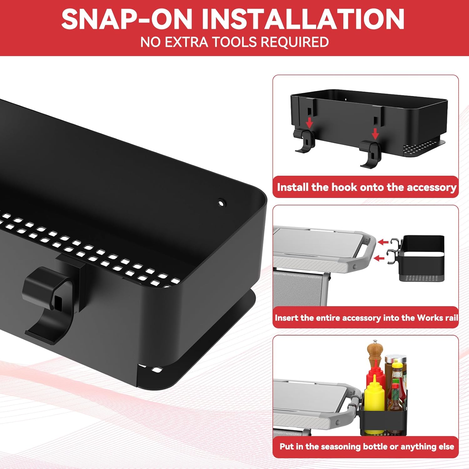 Condiment Caddy Kit for Weber Griddles Grills, Condiment Caddy and 4 Pack Tool Hooks for Weber Spirit Series Accessories, 3400105 3400519 Grill Models for Weber Works Side Rail Parts