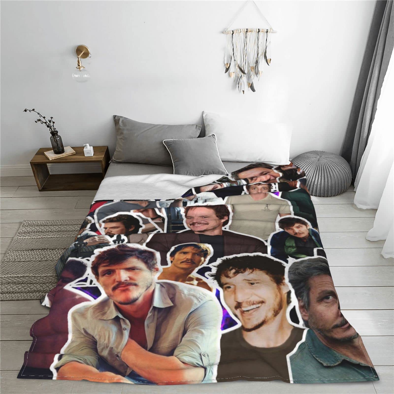 LOUJIN Pedro Pascal Foto-Collage, weiches und bequemes, warmes Fleece, für Sofa, Büro, Bett, Auto, Camping, Couch, gemütlicher Plüsch-Überwurf, Strand, 125 cm x 100 cm