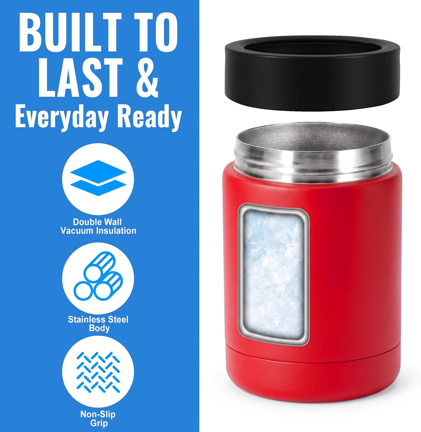 12oz Can Cooler, Stainless Steel Universal Red Can Insulator