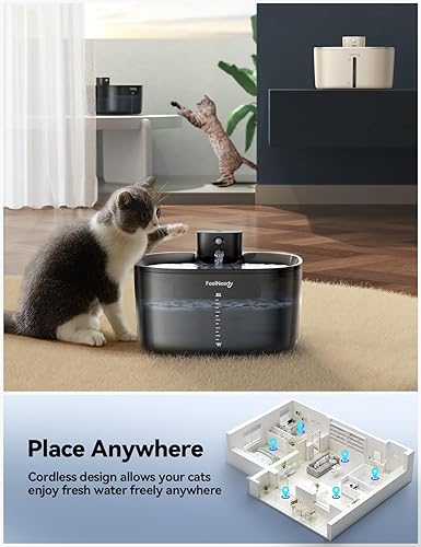Miniatura 8 de Fuente de agua inalámbrica para gatos sin bombeo y batería desmontable FEELNEEDY Fuente de agua para mascotas con batería de 4 L para gatos y perros