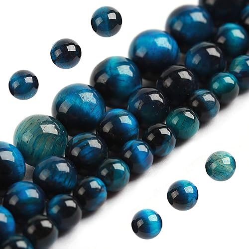 Filluck Cuentas de piedra natural de 0.394in, jaspe ojo de tigre azul, redondas, lisas, pulidas, para hacer joyas, adultos, 15 pulgadas (ojo de