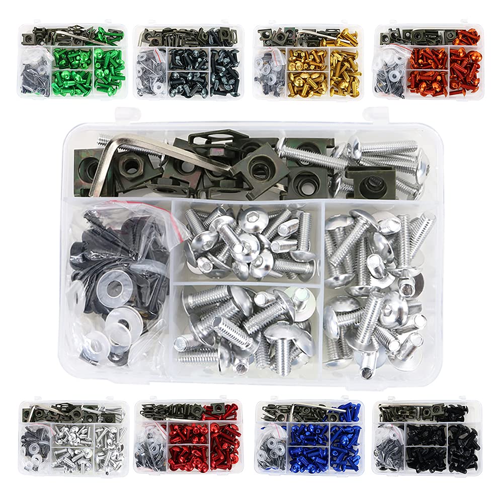 REARACE Universal Motorcycle Fairing Bolt Kits - Fit for CRF-R, YZ, Ninja/ZX, GSX/DRZ Series - Sport Bike Screws, Washers, Nuts, Clips Assortment (
