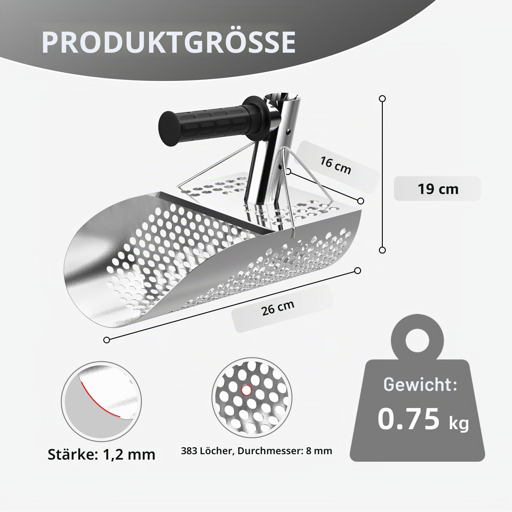 DR.ÖTEK Metalldetektor Sandschaufel, Edelstahl, Schwerlast, Anti-Rost, Bergemagnet, Schatzsuche