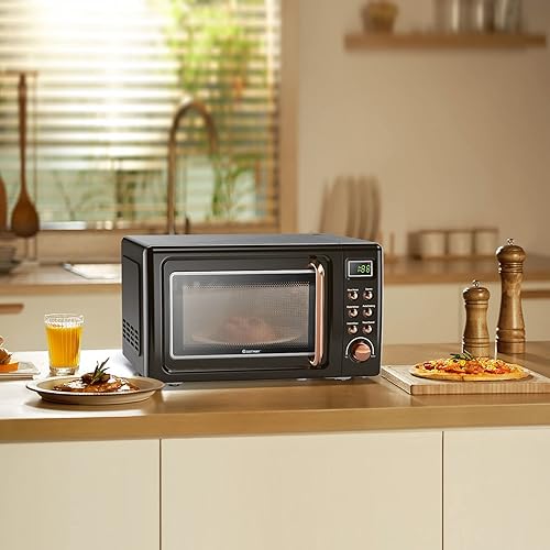 Miniatura 10 de GLACER GT-23853GDEP Retro, grande, 0.7 pies cúbicos, 700 vatios, encimera de acero laminado en frío con tiempo, placa giratoria de vidrio, ajustes