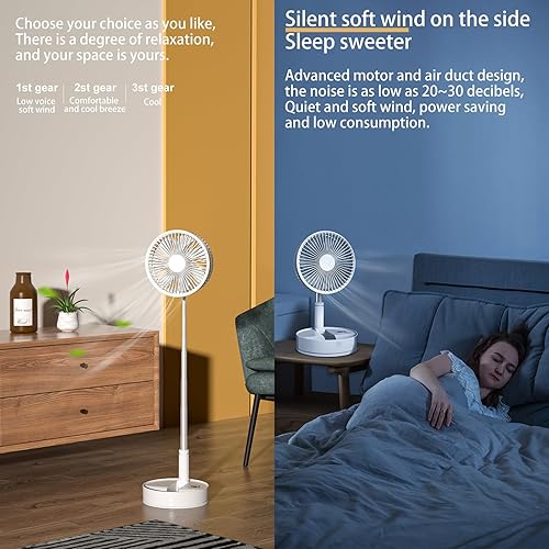 Miniatura 5 de Ventilador oscilante plegable portátil con control remoto, ventilador de pie USB recargable de 7200 mAh, ventilador de mesa silencioso de 8 pulgadas