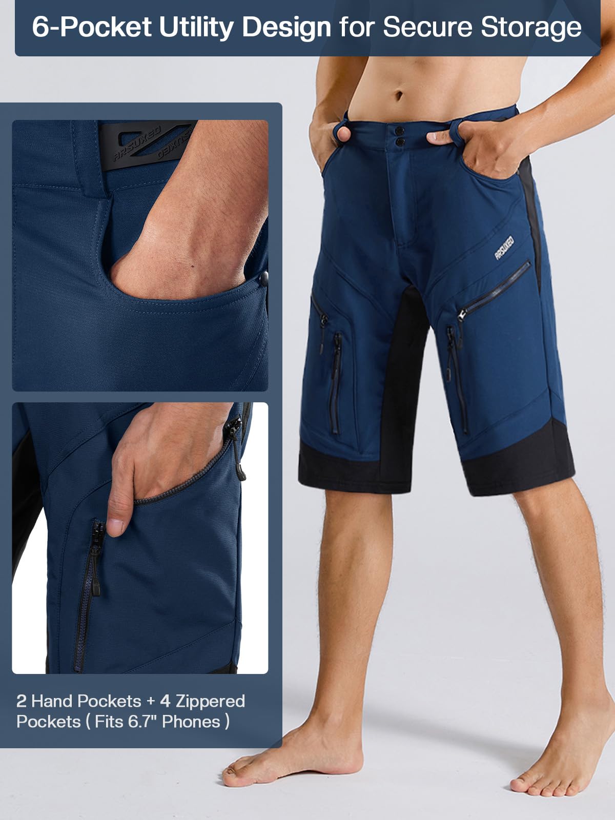 ARSUXEO Short de Cyclisme MTB Ample résistant à l'eau