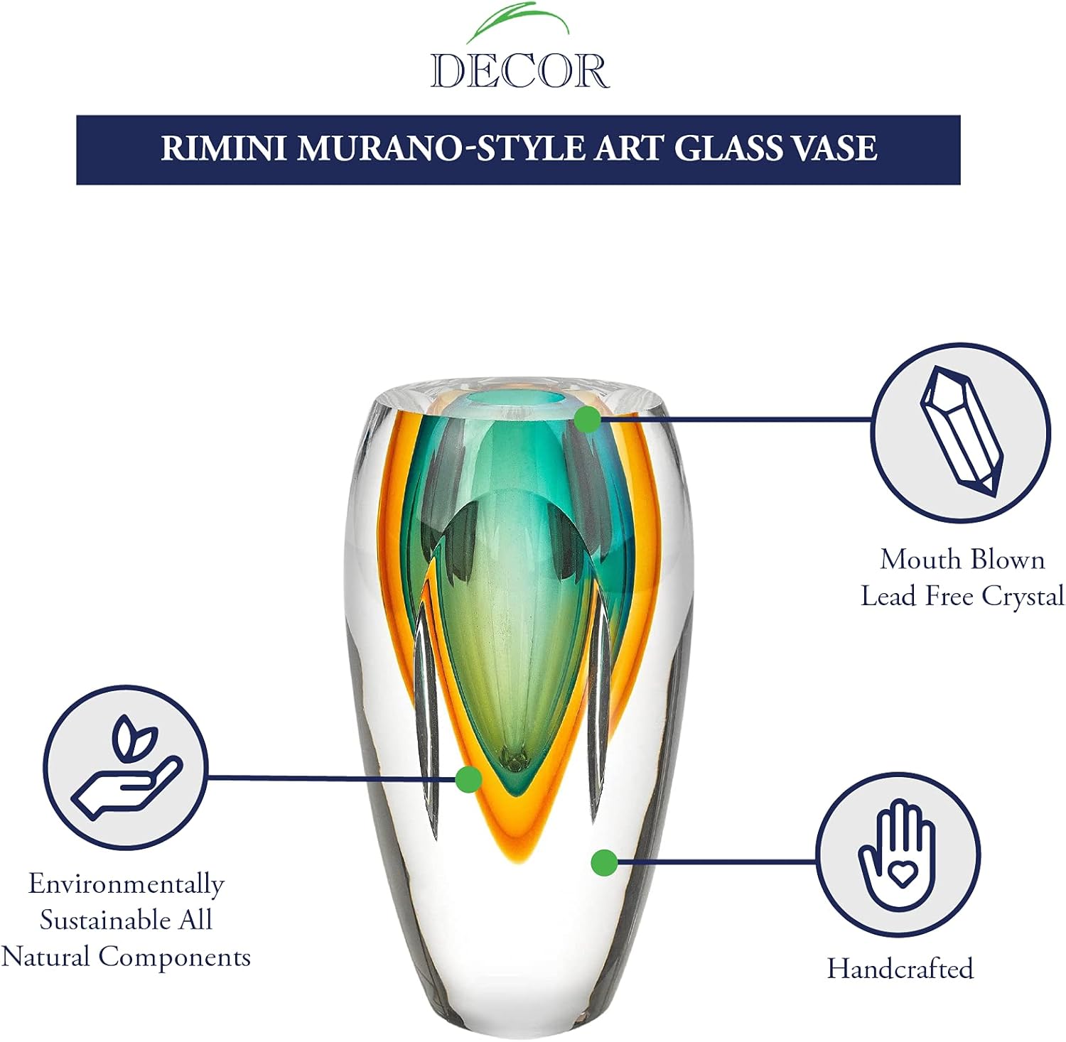 Badash Rimini Murano-Style Art Glass Vase 6" Tall Mouth-Blown Glass Bud Vase - Contemporary Home Decor Accent Piece