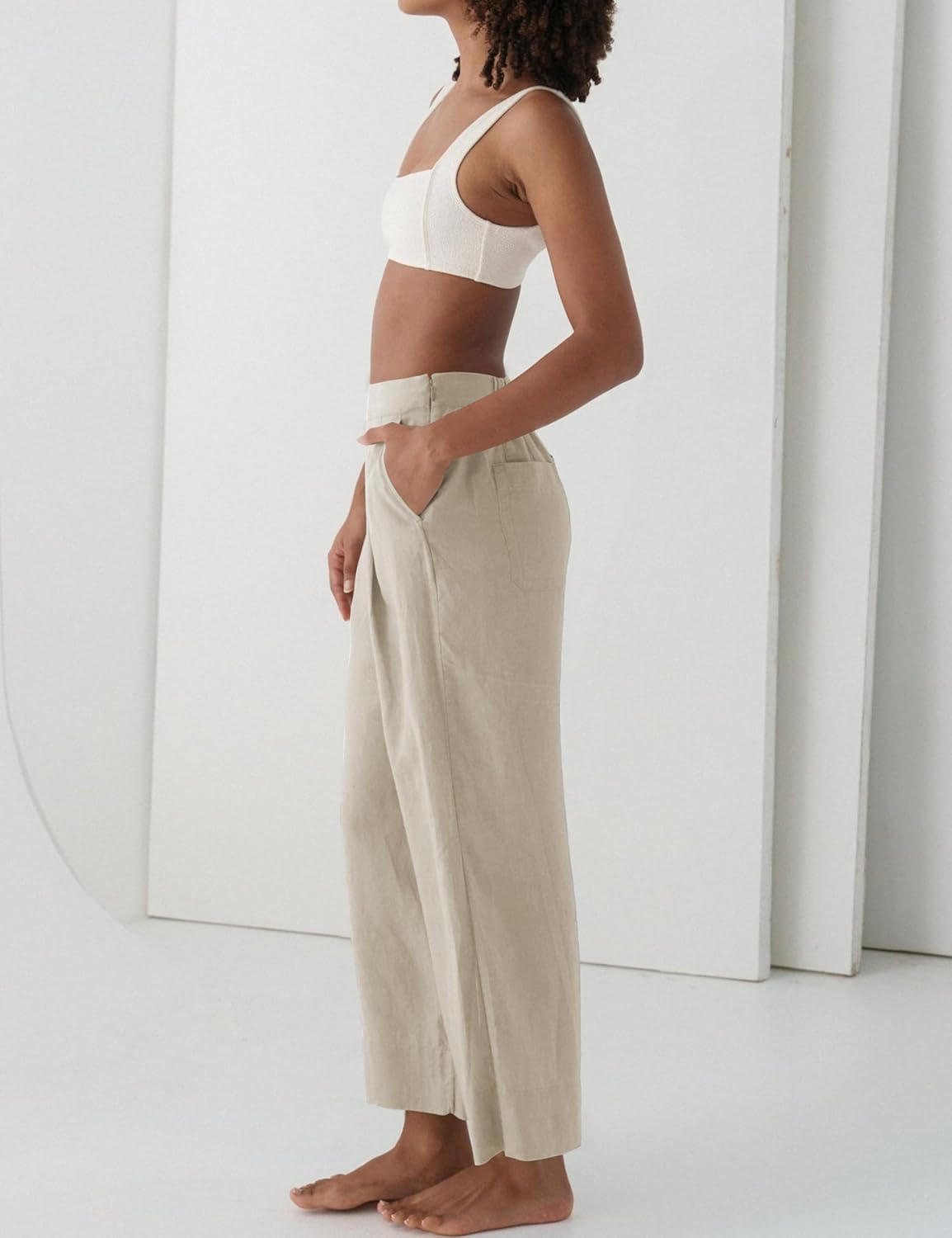 Tanming Womens Wide Leg Linen Pants Summer Flowy High Waisted Palazzo Trousers Beach Vacation Outfits
