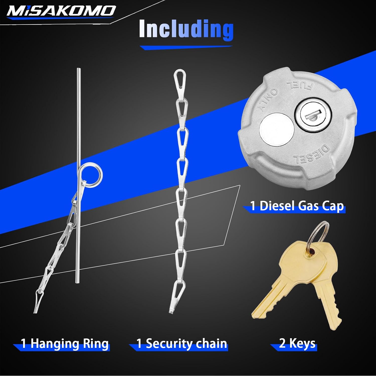 2 1/4" Locking Diesel Fuel Cap Compatible with Reefer Trailer, International MD Semi Trucks, Ford 650/750 Replace# FTA-C02 FTA-N-04 FTA-N6-16 FTA-N-73, With Rubber Seal Ring Safety Chain and 2 Keys