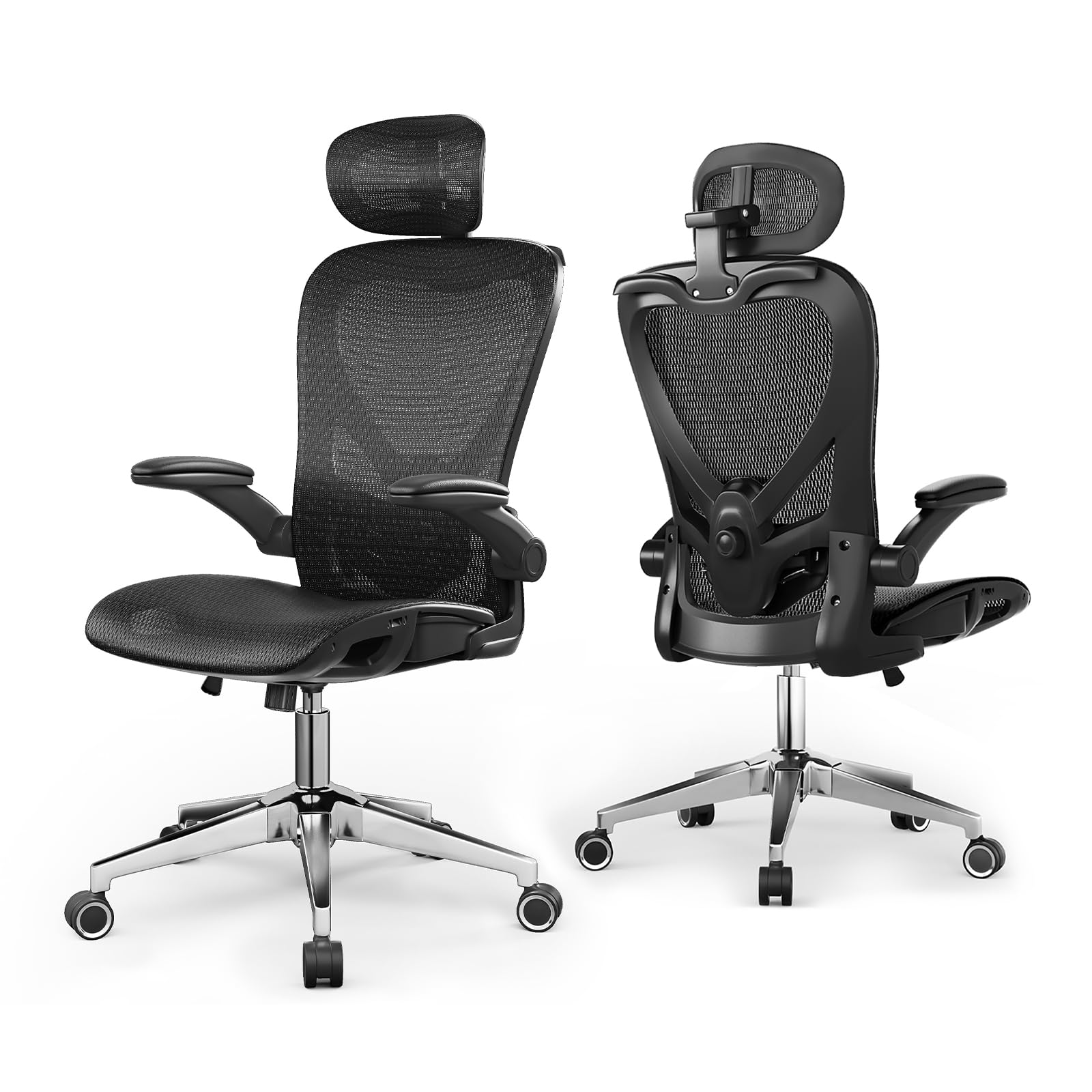 naspaluro Bürostuhl Ergonomisch Rollen Für Homeoffice, 150kg, Schwarz | Schreibtischstuhl hat 3D Kopfstütze, Verstellbarer Lordosenstütze und Armlehne, Drehstuhl Höhenverstellung Wippfunktion
